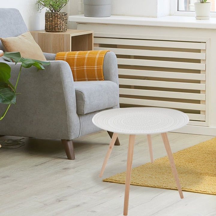 Table d'Appoint Ronde Relief Pied en Pin 49x42 cm - Silumen