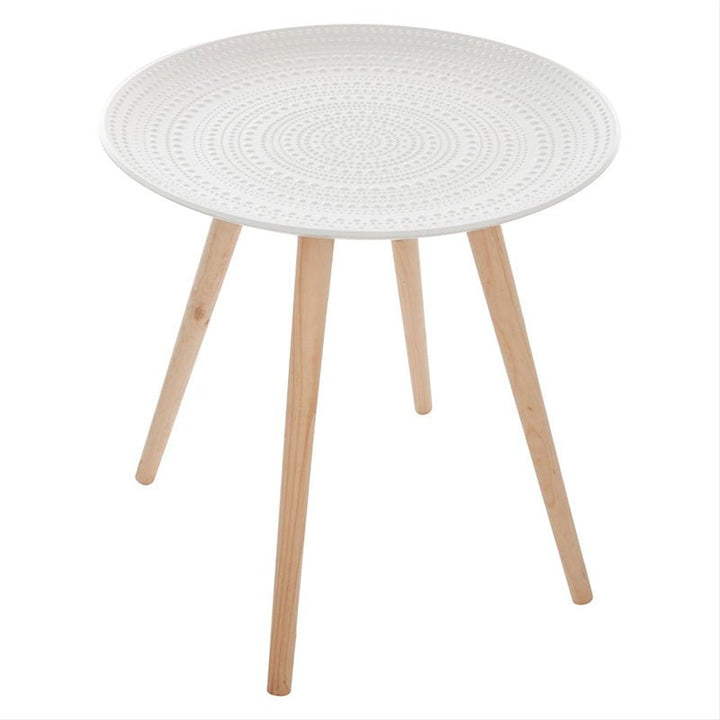 Table d'Appoint Ronde Relief Pied en Pin 49x42 cm - Silumen