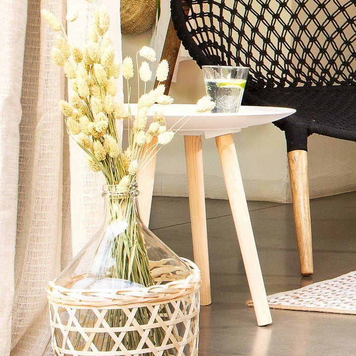 Table d'Appoint Ronde Relief Pied en Pin 49x42 cm - Silumen