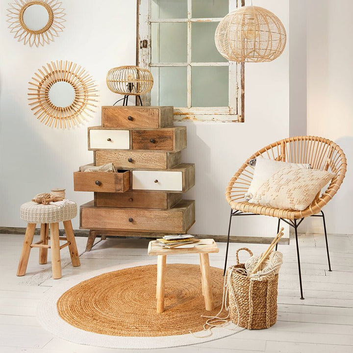 Tabouret en maille avec Pieds en Pin 43 cm - Silumen