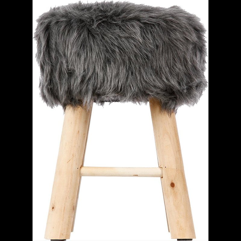 Tabouret Pouf Effet Fourrure Pieds en Pin - Silumen