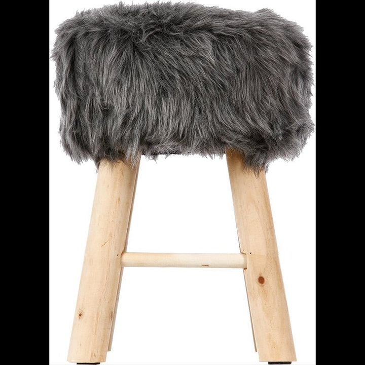 Tabouret Pouf Effet Fourrure Pieds en Pin - Silumen
