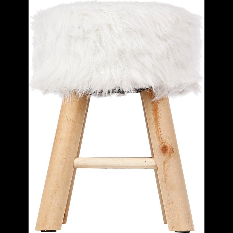 Tabouret Pouf Effet Fourrure Pieds en Pin - Silumen