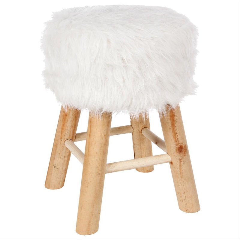 Tabouret Pouf Effet Fourrure Pieds en Pin - Silumen