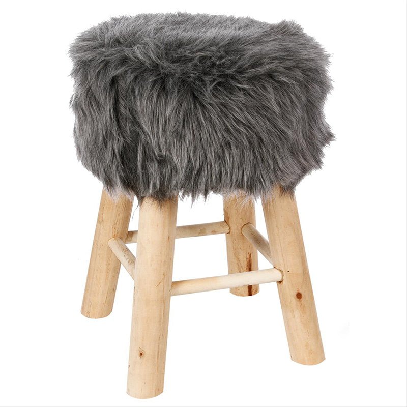Tabouret Pouf Effet Fourrure Pieds en Pin - Silumen