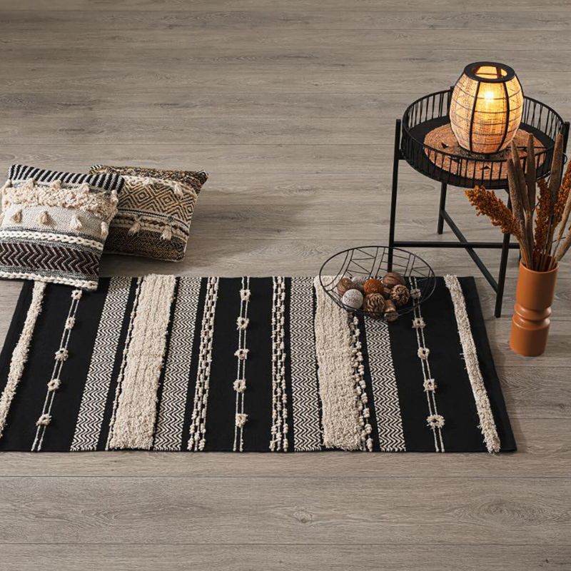 Tapis Coton Rectangle Beige et Noir Ethnique 90x150 cm - Silumen
