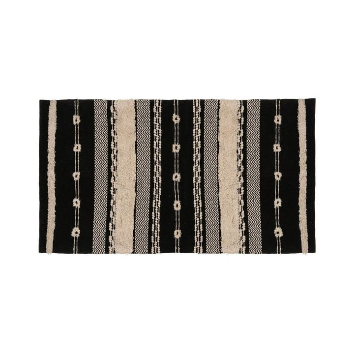 Tapis Coton Rectangle Beige et Noir Ethnique 90x150 cm - Silumen