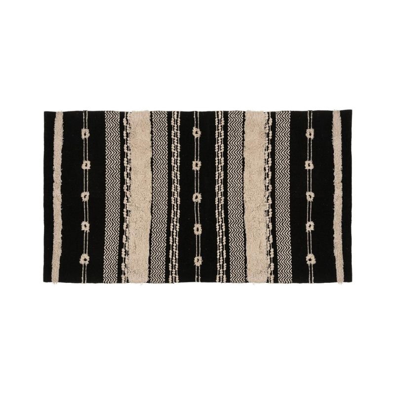 Tapis Coton Rectangle Beige et Noir Ethnique 90x150 cm - Silumen