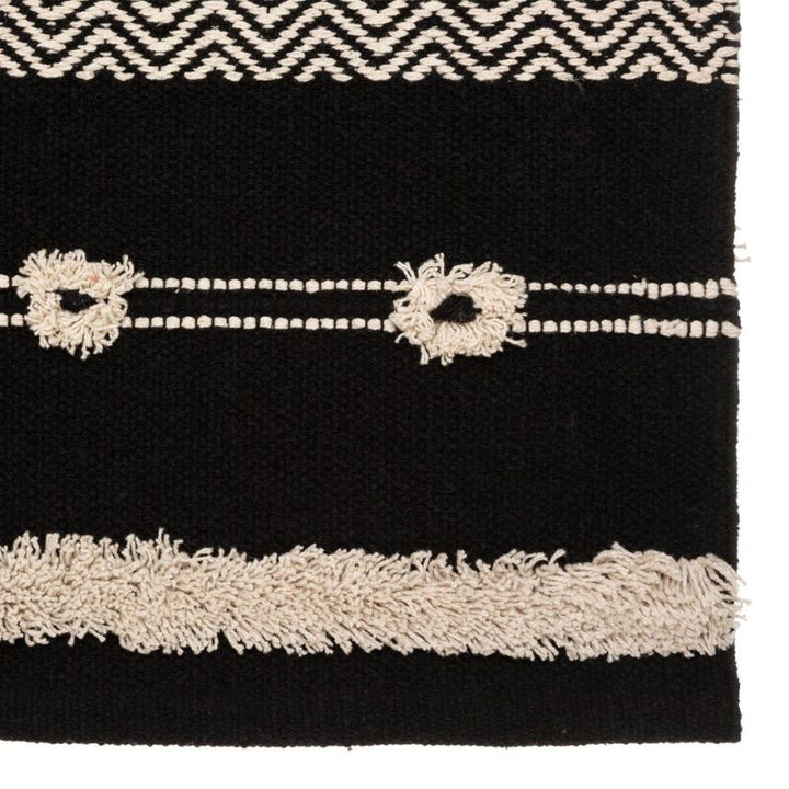 Tapis Coton Rectangle Beige et Noir Ethnique 90x150 cm - Silumen