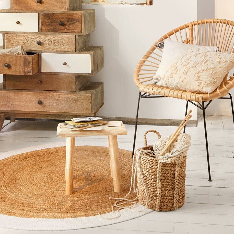 Tapis Rond Jute 120cm Bicolore Naturel Blanc - Silumen