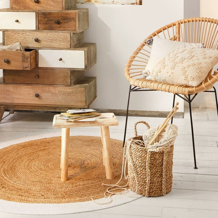 Tapis Rond Jute 120cm Bicolore Naturel Blanc - Silumen