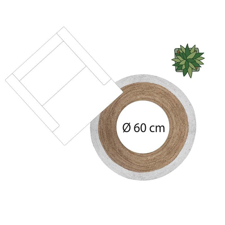 Tapis Rond Jute 120cm Bicolore Naturel Blanc - Silumen
