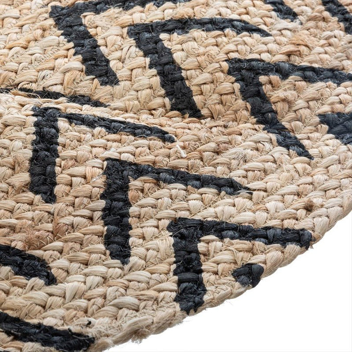 Tapis Rond Jute Naturel 120cm - Motif Imprimee - Silumen