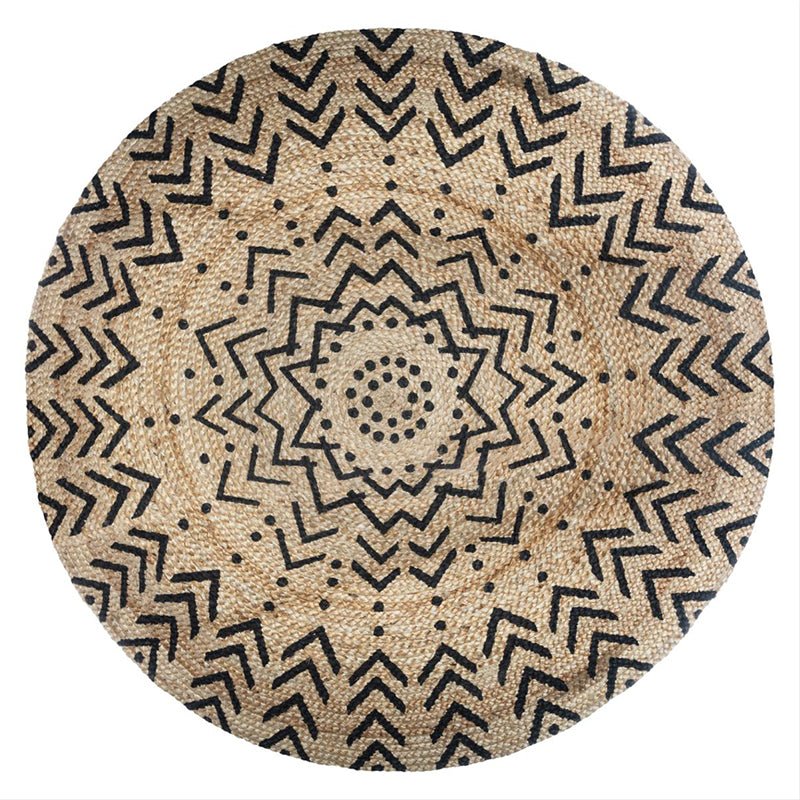Tapis Rond Jute Naturel 120cm - Motif Imprimee - Silumen