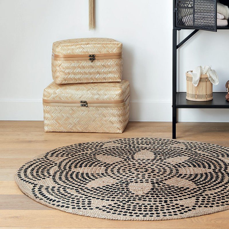 Tapis Rond Jute Naturel 120cm - Motif Imprimee - Silumen