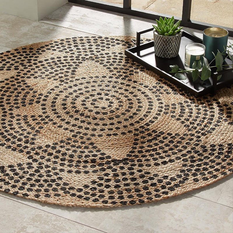 Tapis Rond Jute Naturel 120cm - Motif Imprimee - Silumen