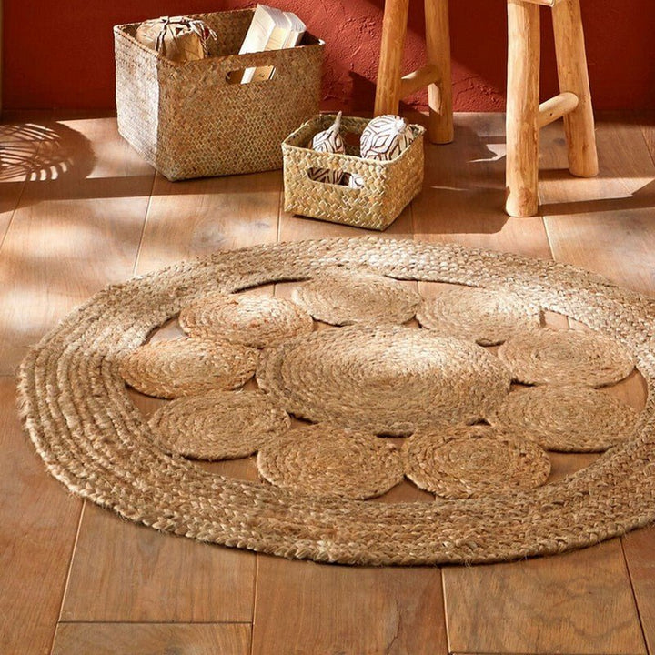 Tapis Rond Jute Naturel Tressé Ajouré 80cm - Silumen