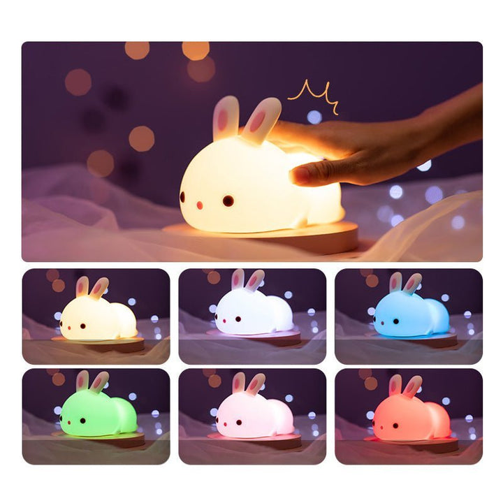Veilleuse de Nuit Lapin Allongé Tactile en Silicone (avec câble usb) - Silumen
