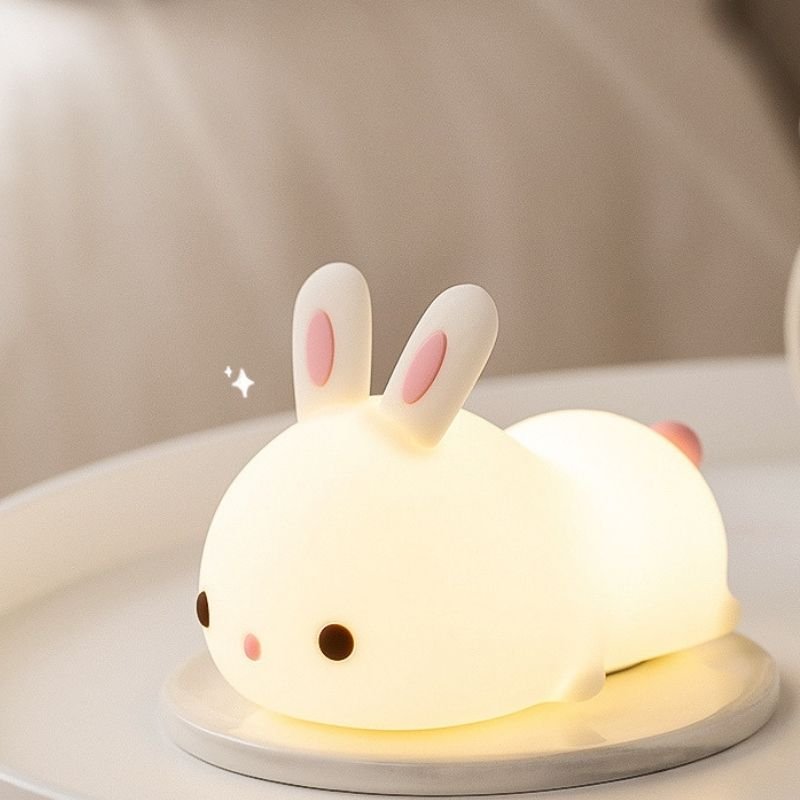 Veilleuse de Nuit Lapin Allongé Tactile en Silicone (avec câble usb) - Silumen