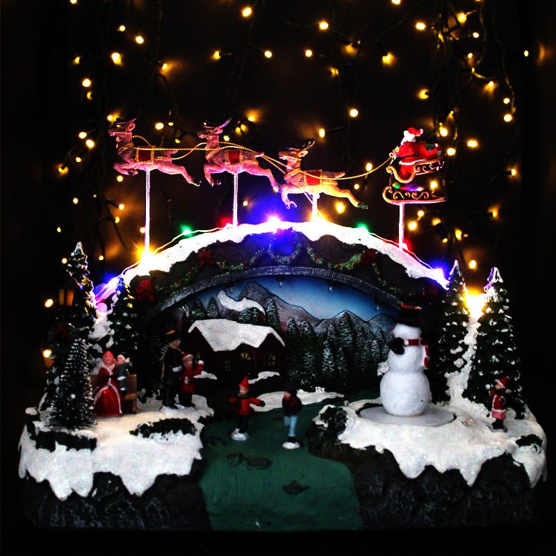 Village de Noël Animé & Musical avec Traineau Père Noël - Silumen