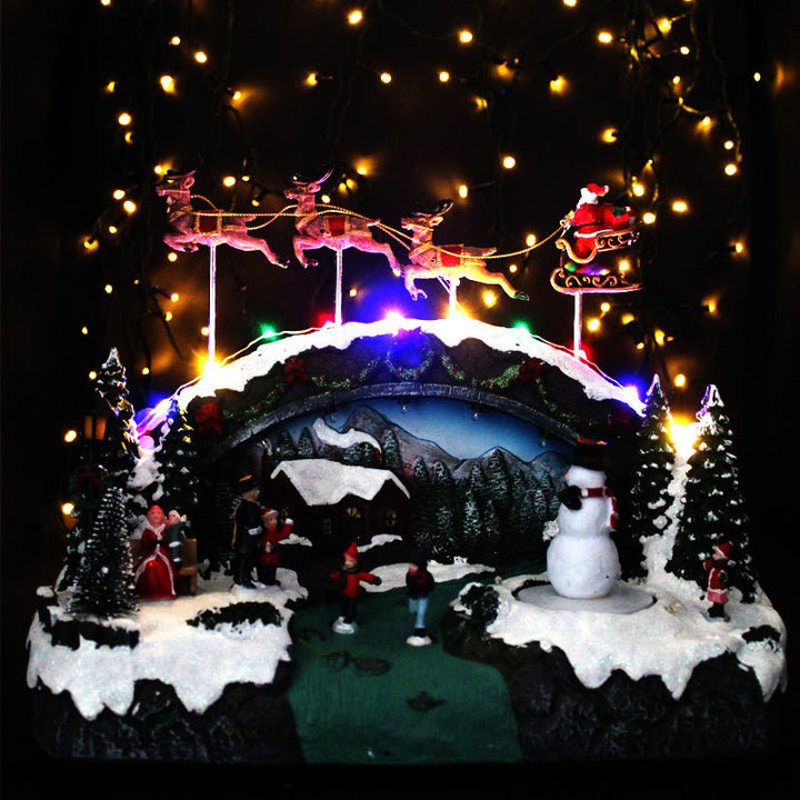 Village de Noël Animé & Musical avec Traineau Père Noël - Silumen