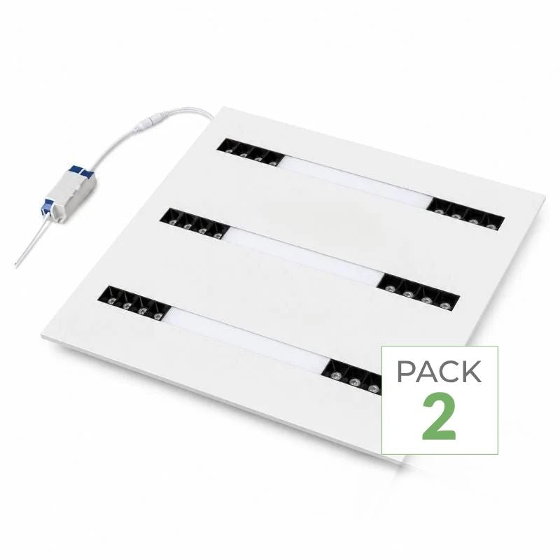 Panneau LED Grille 3 Lignes Modulaire 60x60 40W Blanc - Pack de 2
