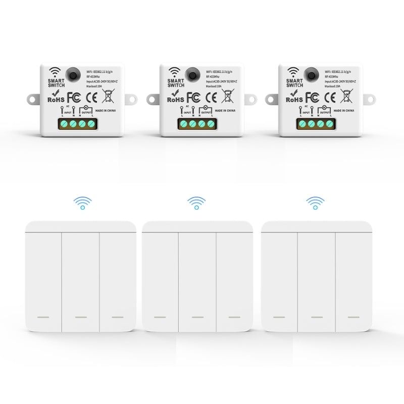 Interrupteur Mural sans Fil Bouton Triple avec 3 Récepteurs 220V 10A