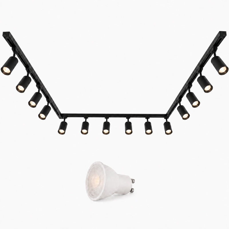 Kit Rail LED Monophasé en U + 14 Spots GU10 Noir - 800 cm
