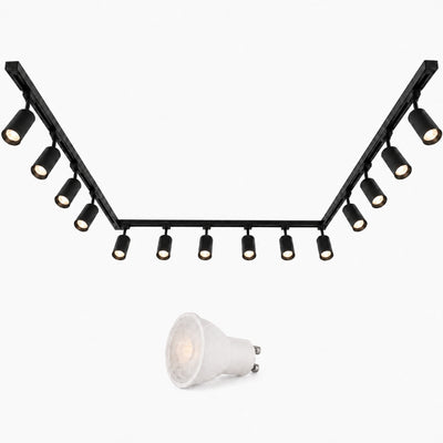 Kit Rail LED Triphasé en U + 14 Spots GU10 Noir - 800 cm