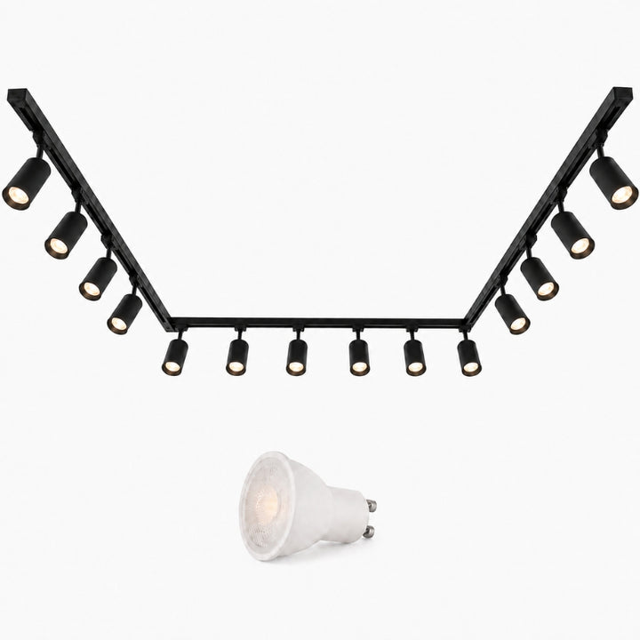 Kit Rail LED Monophasé en U + 14 Spots GU10 Noir - 800 cm