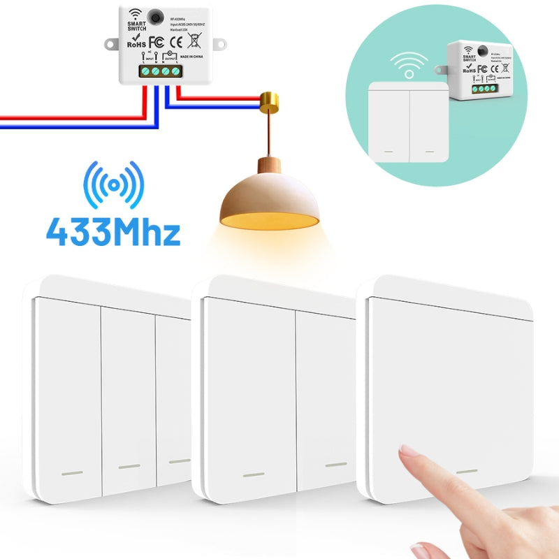 Interrupteur Mural sans Fil Bouton Simple avec Récepteur 220V 10A
