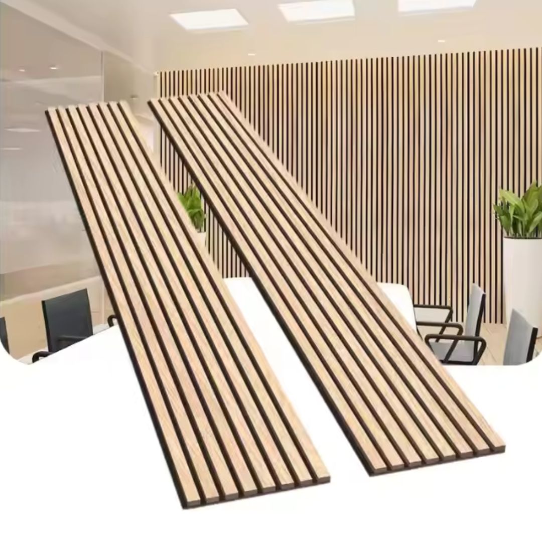 Set van 2 Houten Akoestische Muurpanelen 240x60x2,2cm - Witte Eikenafwerking met Zwarte Achterkant
