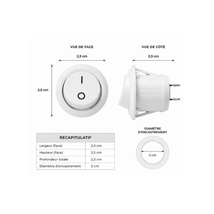 Interrupteur à Bascule Unipolaire On-Off 6.1A 250V - Blanc