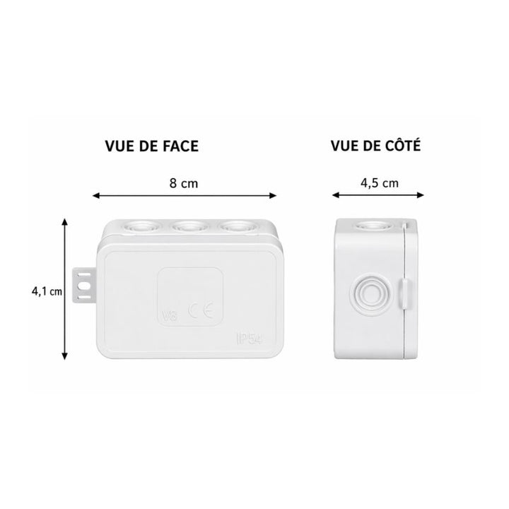 Boite de Dérivation en Saillie 8 Entrées 80x45x41 mm - Blanc