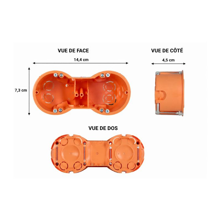 Boîte d'Encastrement Double pour Cloisons 60mm Profondeur