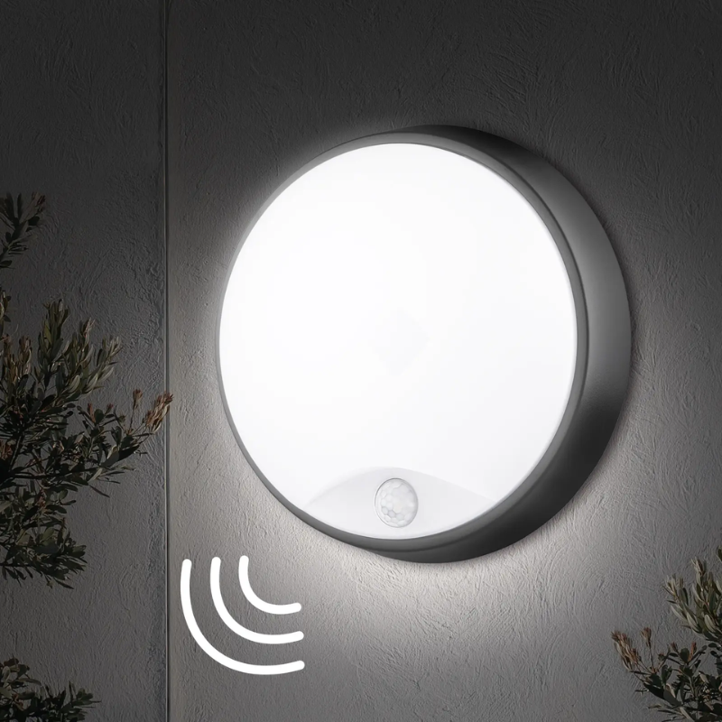 Pack de 10 - Hublot LED Extérieur Rond 10W IP54 Noir avec détecteur de mouvement