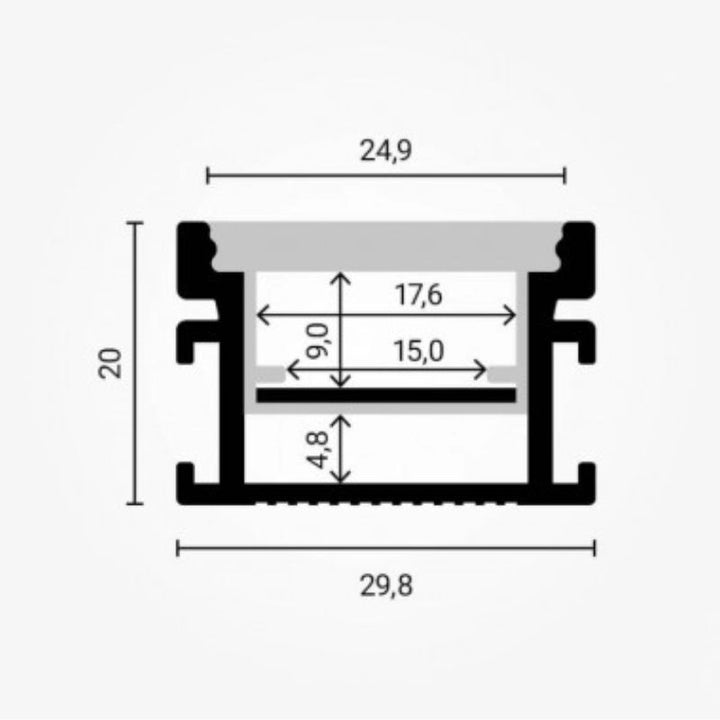 Profilé Aluminium Piétonnable 2m Encastrable au Sol pour Ruban LED - Corps Argenté