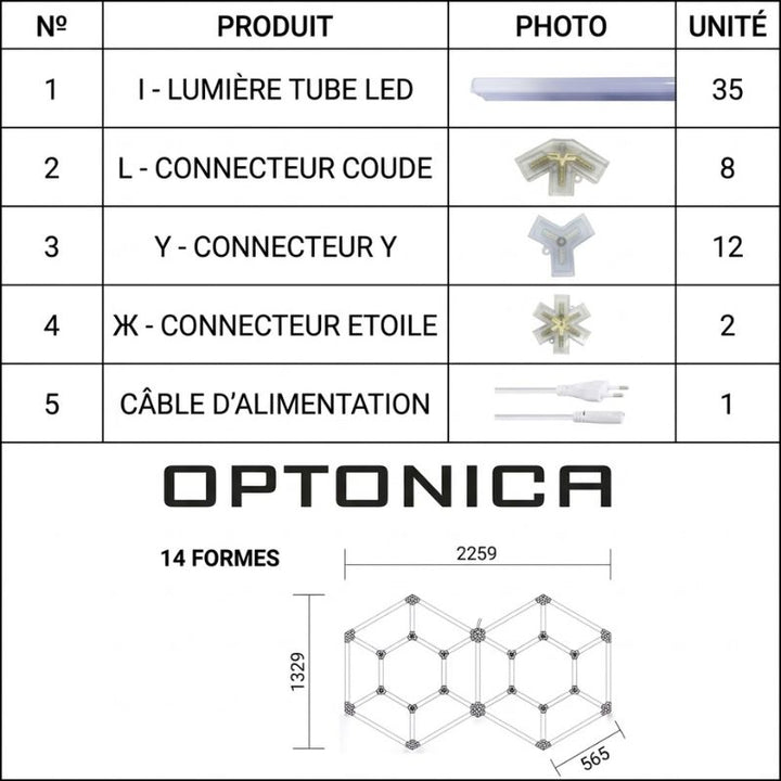 Kit 14 LED Hexagonal 315W - Forme Double Hexagone
