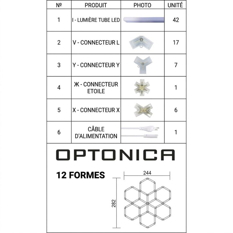 Kit 12 LED Hexagonal 294W - Forme Nid d'Abeille