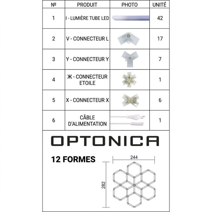 Kit 12 LED Hexagonal 294W - Forme Nid d'Abeille