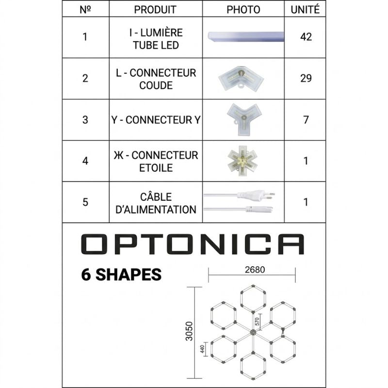 Kit 6 LED Hexagonal 306W