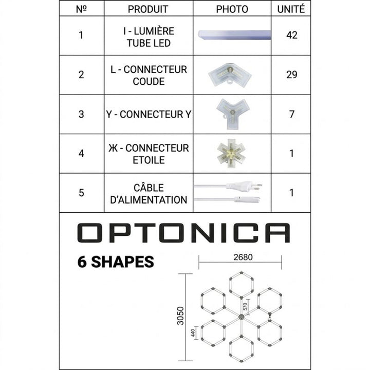 Kit 6 LED Hexagonal 306W
