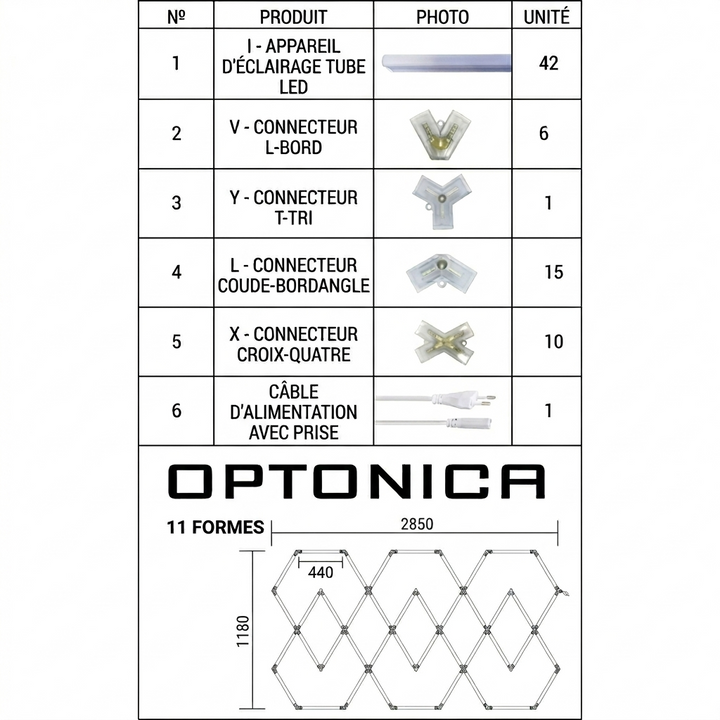 Kit 11 LED 428W - Forme Heptagone