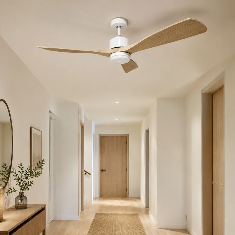 Ventilateur de Plafond LED 18W CCT Blanc et Bois Foncé avec Télécommande Ø122cm