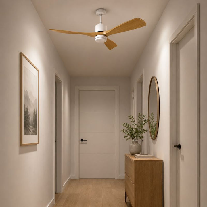 Ventilateur de Plafond LED 18W CCT Blanc et Bois Clair avec Télécommande Ø122cm