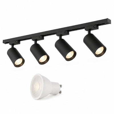 Kit Rail LED Monophasé + 4 Spots GU10 Noir - 200 cm