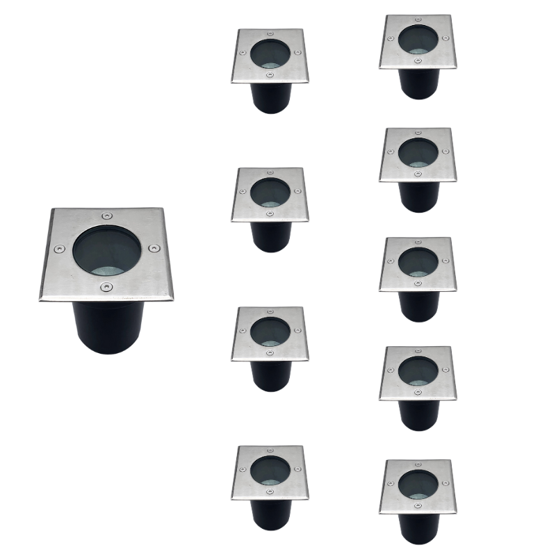 Spot LED Extérieur Encastrable Carré pour Ampoule GU10 (Pack de 10)