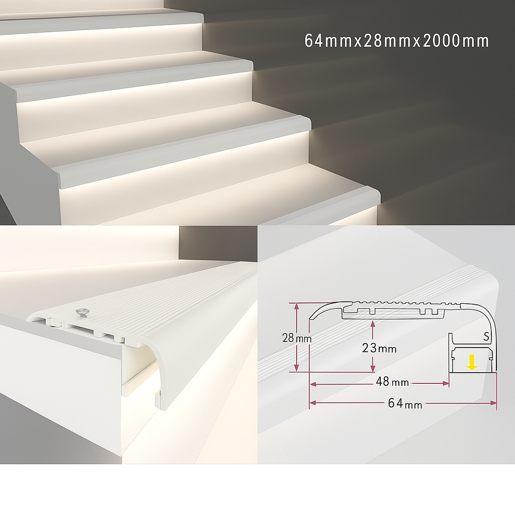 Nez de Marche Alu 2M Blanc pour Ruban LED 10mm