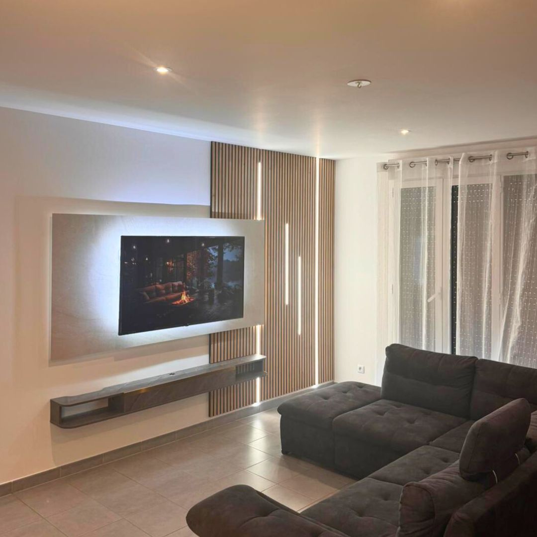 Lot de 6 Panneaux Acoustiques Muraux - Tasseaux Finition Chêne Blanc - Fond Noir - 240x60x2,2cm