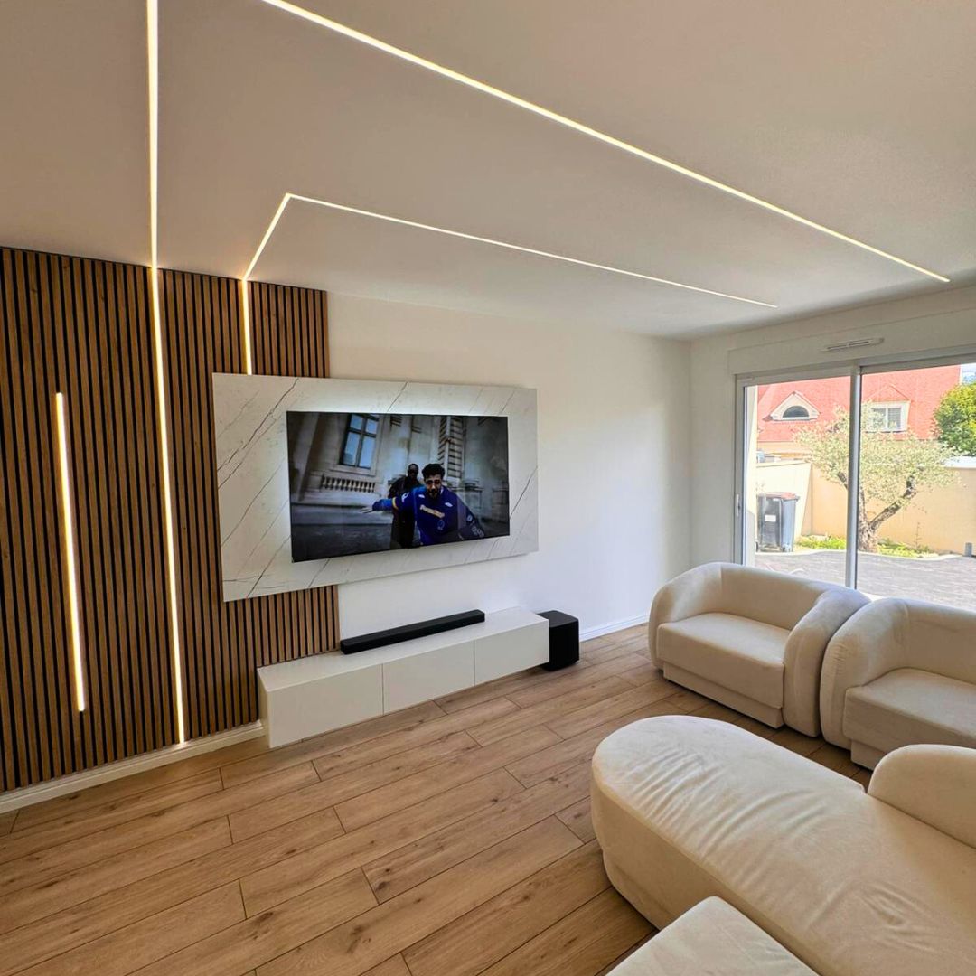 Lot de 6 Panneaux Acoustiques Murauxl- Tasseaux Finition Noyer - Fond Noir - 240x60x2,2cm